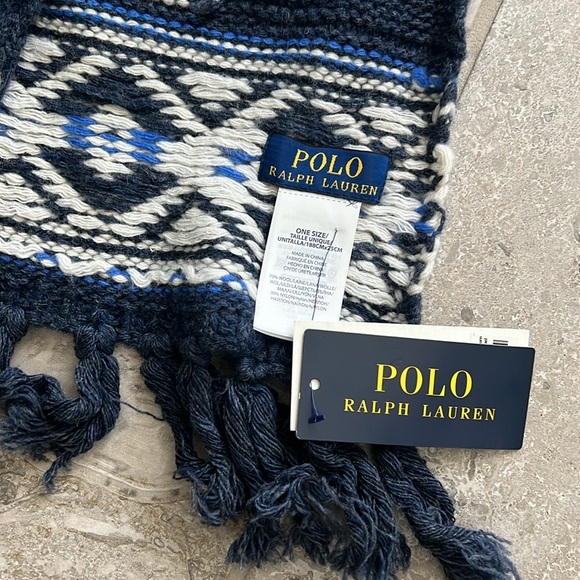 Polo Ralph Lauren Wool & Nylon Geometric Ski Scarf, Navy One Size New with Tag - Picture 6 of 8